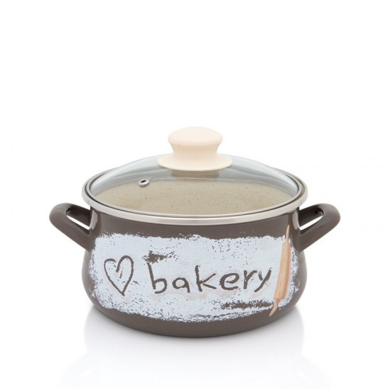 Тенджера емайл BAKERY плитка 14см, 1.65л стъклен капак
